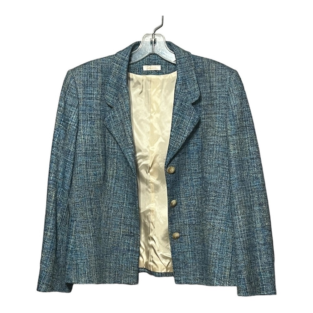 Bowdon Women’s Blue Tweed Blazer Medium Vintage Single-Breasted USA Made